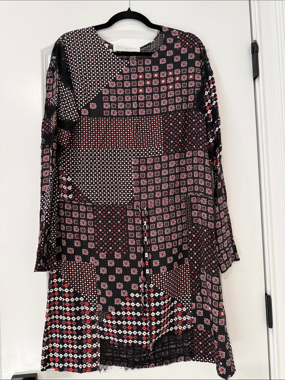 Thakoon Black and Red Patchwork Long Sleeve Dress